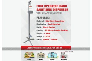 Foot Operated Hand Sanitizing Dispenser with collapsible stand