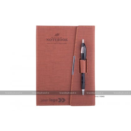 Personalized 3 Fold Pen Lock - Brown - Hard Cover A5 Notebook