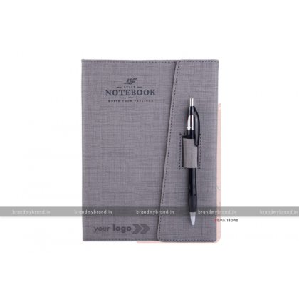 Personalized 3 Fold Pen Lock - Grey - Hard Cover A5 Notebook