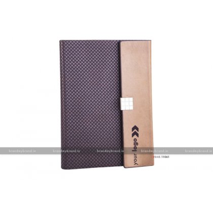 Personalized Brown Blue Magnetic Lock Premium - Hard Cover A5 Notebook
