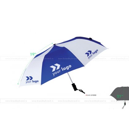 Royal Blue and White Umbrella -21 inch, 2 Fold