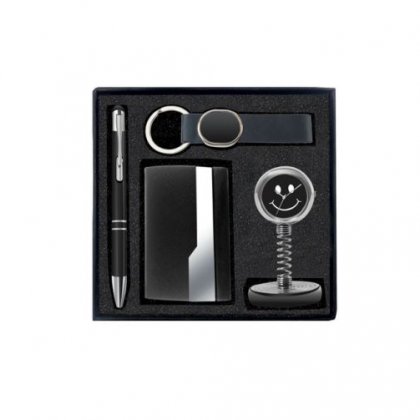 Gift Set Of Four (Card Holder, Keychain, Pen And Table Clock)