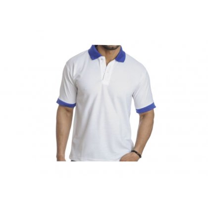 Personalized Polo T Shirt (White-Royal) Polyester Cotton