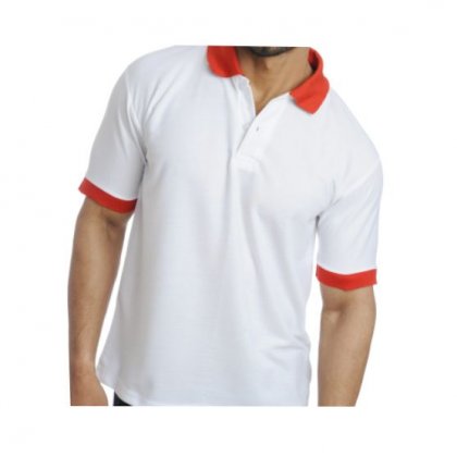 Personalized Polo T Shirt (White-Red) Polyester Cotton
