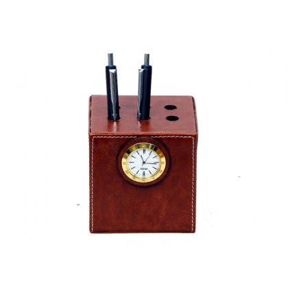 Personalized Pen Stand Square With Clock