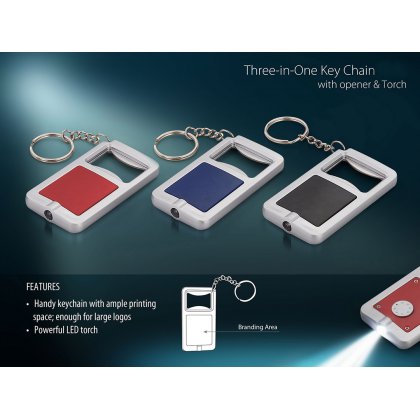 Personalized 3 In 1 Key Chain With Opener And Torch (Rectangle)