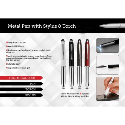 Personalized Metal Pen With Stylus & Torch