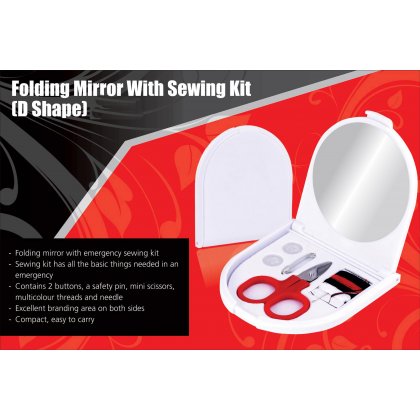 Personalized Folding Mirror With Sewing Kit (D Shape)
