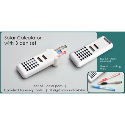 Personalized Solar Calculator With 3 Pen Set