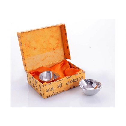Personalized Set of 2 Steel Diya In Handcrafted Box